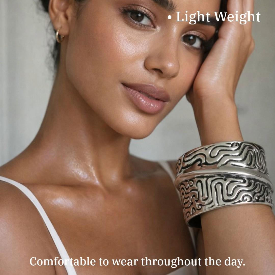 Stylish Metal Bracelet for Women with Engraved Pattern Design, 7.3 cm, Anti Tarnish, Water Resistant, Lightweight, Gift Packaged