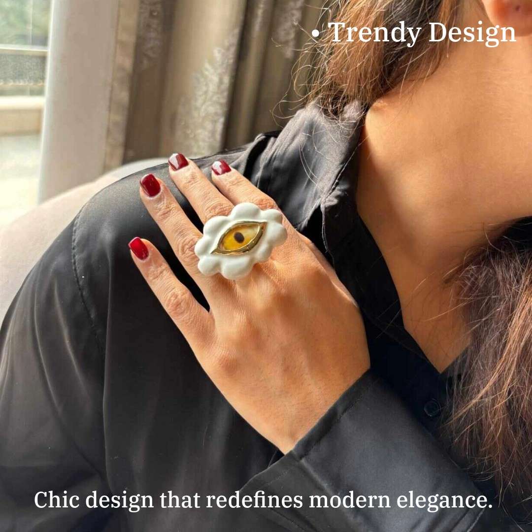 Big Evil Eye Ring White | Anti-Tarnish | Water Resistant | Gift Box Packing