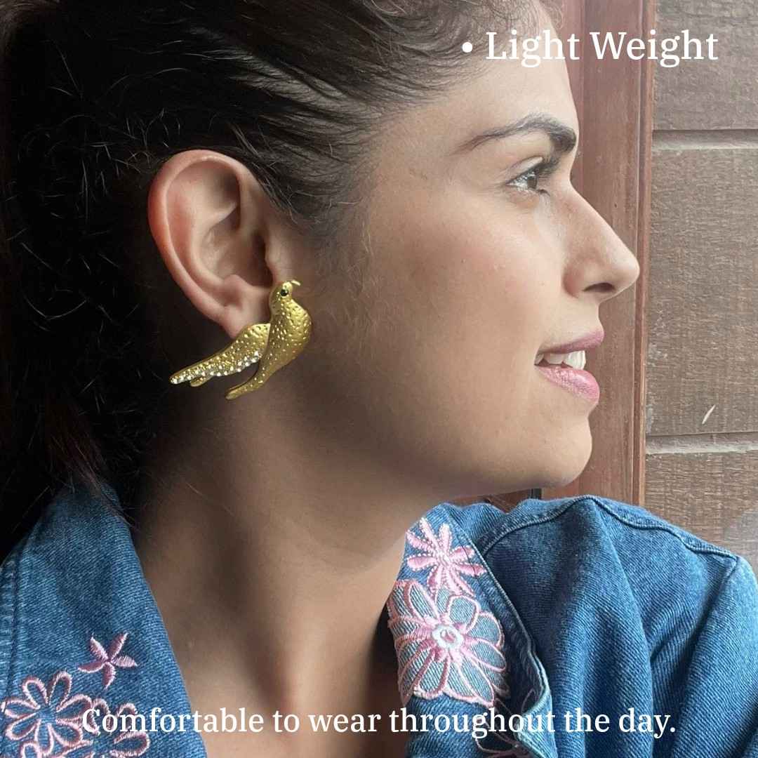 Bird Earrings For Women And Girls, 2 cm, Gold-Plated with Crystal Accents, Anti Tarnish, Water Resistant, Lightweight, Gift Packaged