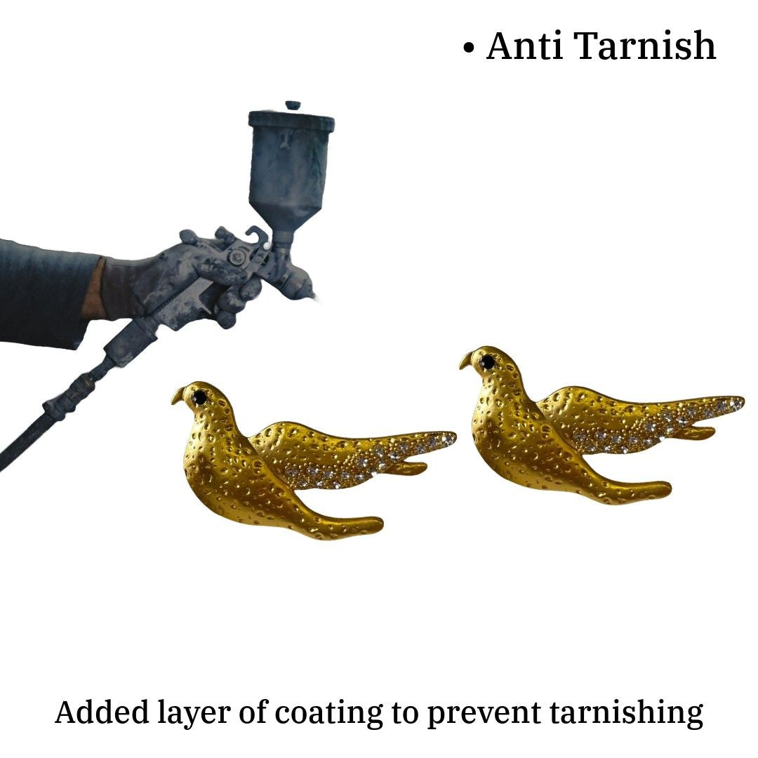 Bird Earrings For Women And Girls, 2 cm, Gold-Plated with Crystal Accents, Anti Tarnish, Water Resistant, Lightweight, Gift Packaged