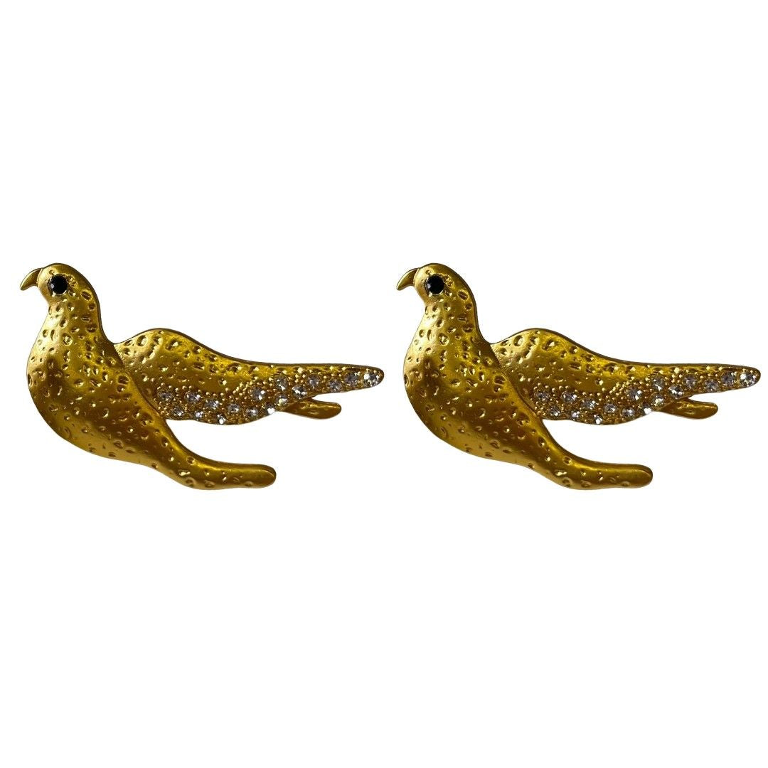Bird Earrings For Women And Girls, 2 cm, Gold-Plated with Crystal Accents, Anti Tarnish, Water Resistant, Lightweight, Gift Packaged