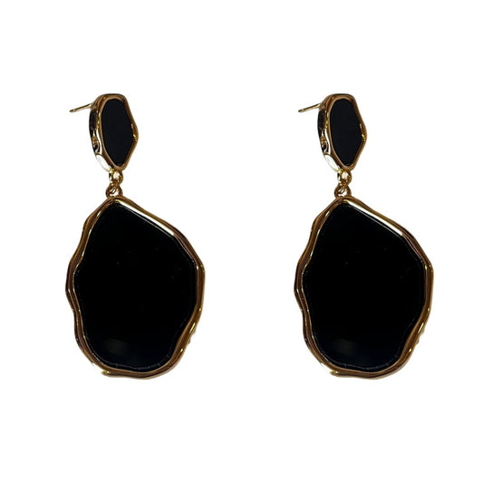 Black Earrings, Black and Gold Geometric Dangle Earrings, 6 cm, Lightweight Dangle Design for Party, Anti Tarnish, Water Resistant, Lightweight, Gift Packaged