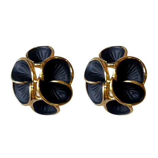 Black Earrings, Elegant Black Floral Stud Earrings for Women, 3 cm, Gold-Plated, Petal Design, Anti Tarnish, Water Resistant, Lightweight, Gift Packaged