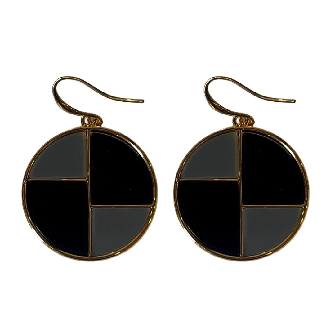 Black Earrings, Elegant Round Black Geometric Stud Earrings, 2.8 cm, Gold-Plated, Anti Tarnish, Water Resistant, Lightweight, Gift Packaged