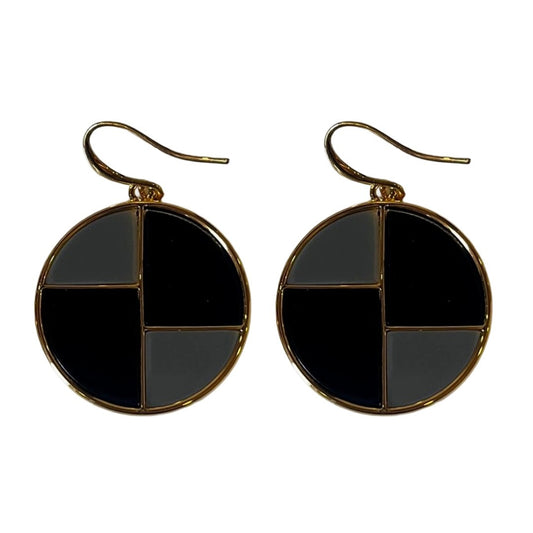 Black Earrings, Elegant Round Black Geometric Stud Earrings, 2.8 cm, Gold-Plated, Anti Tarnish, Water Resistant, Lightweight, Gift Packaged