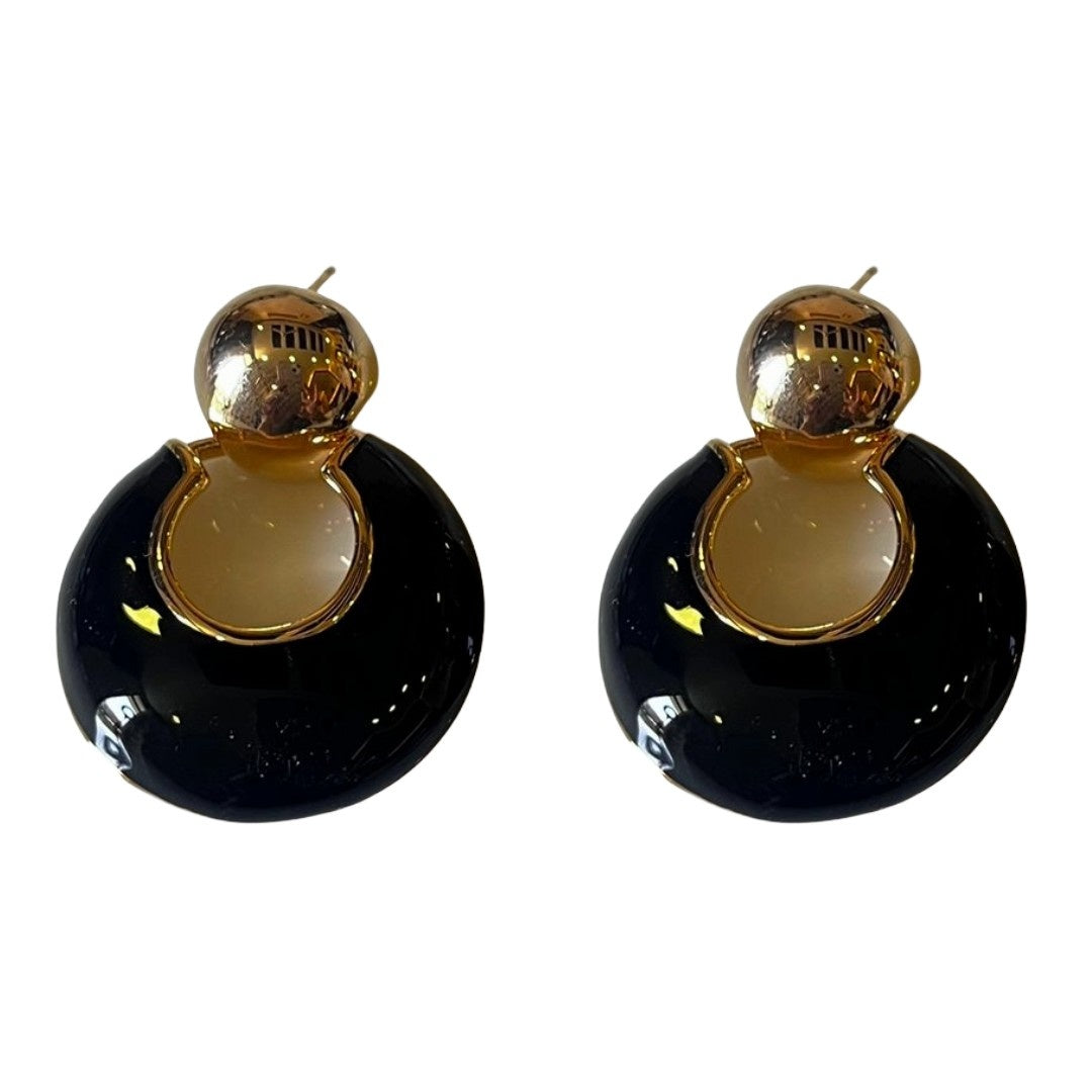 Black Earrings For Women, Elegant Drop Earrings, 3.5 cm, Black and Gold Plated, Teardrop Shape, Anti Tarnish, Water Resistant, Lightweight, Gift Packaged
