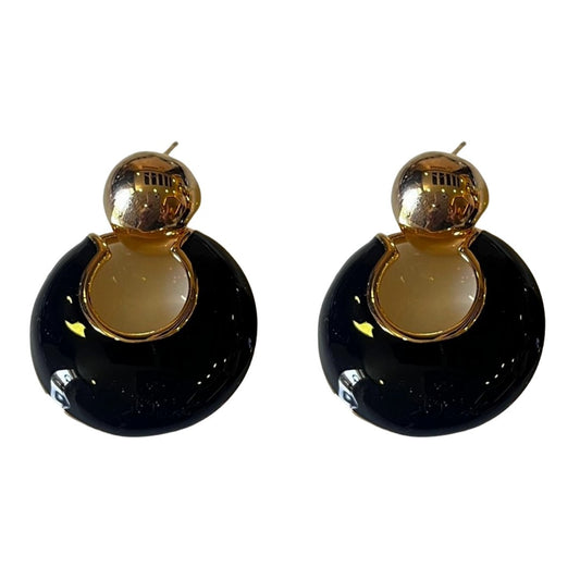 Black Earrings For Women, Elegant Drop Earrings, 3.5 cm, Black and Gold Plated, Teardrop Shape, Anti Tarnish, Water Resistant, Lightweight, Gift Packaged