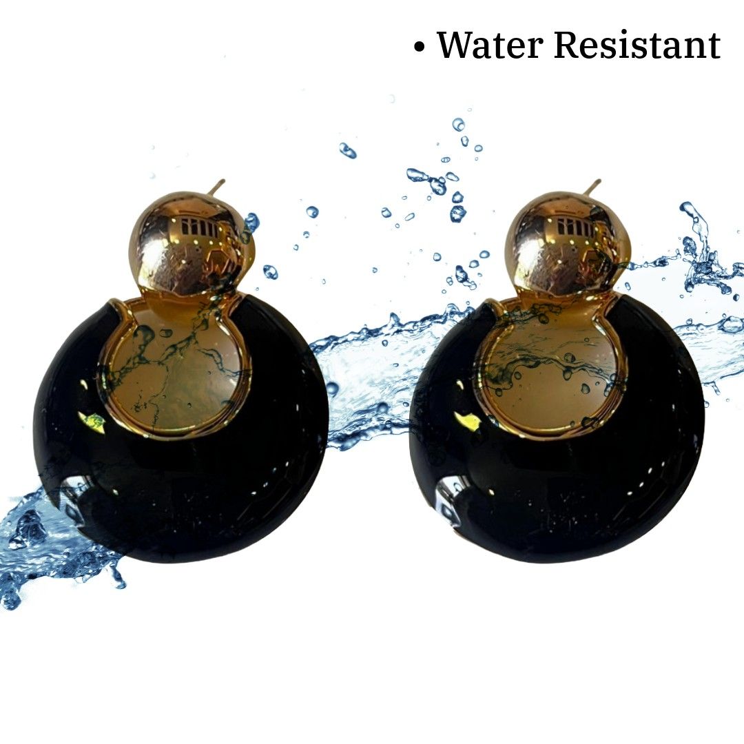 Black Earrings For Women, Elegant Drop Earrings, 3.5 cm, Black and Gold Plated, Teardrop Shape, Anti Tarnish, Water Resistant, Lightweight, Gift Packaged