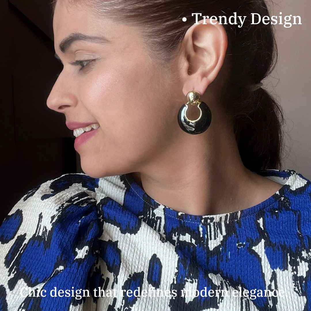 Black Earrings For Women, Elegant Drop Earrings, 3.5 cm, Black and Gold Plated, Teardrop Shape, Anti Tarnish, Water Resistant, Lightweight, Gift Packaged