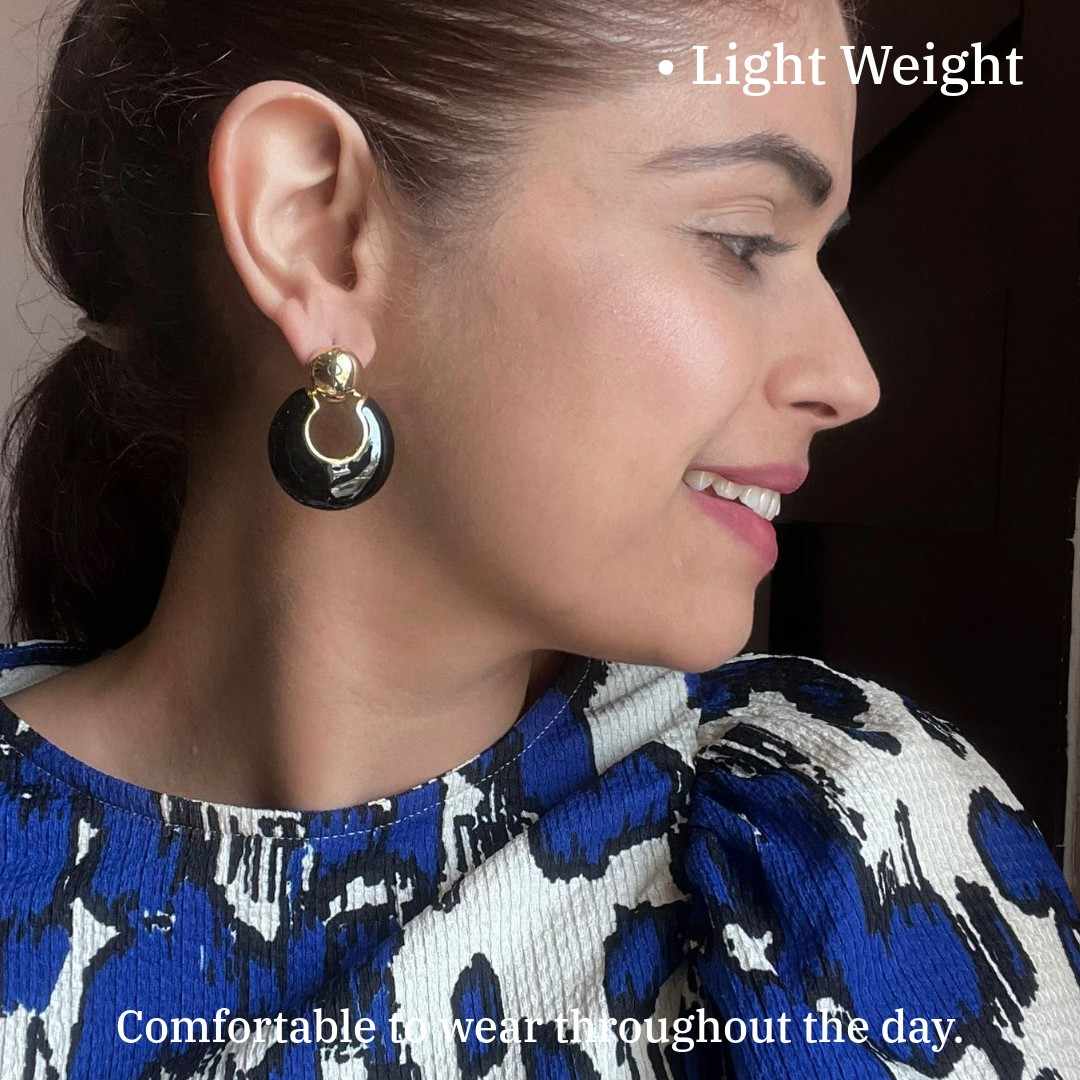 Black Earrings For Women, Elegant Drop Earrings, 3.5 cm, Black and Gold Plated, Teardrop Shape, Anti Tarnish, Water Resistant, Lightweight, Gift Packaged