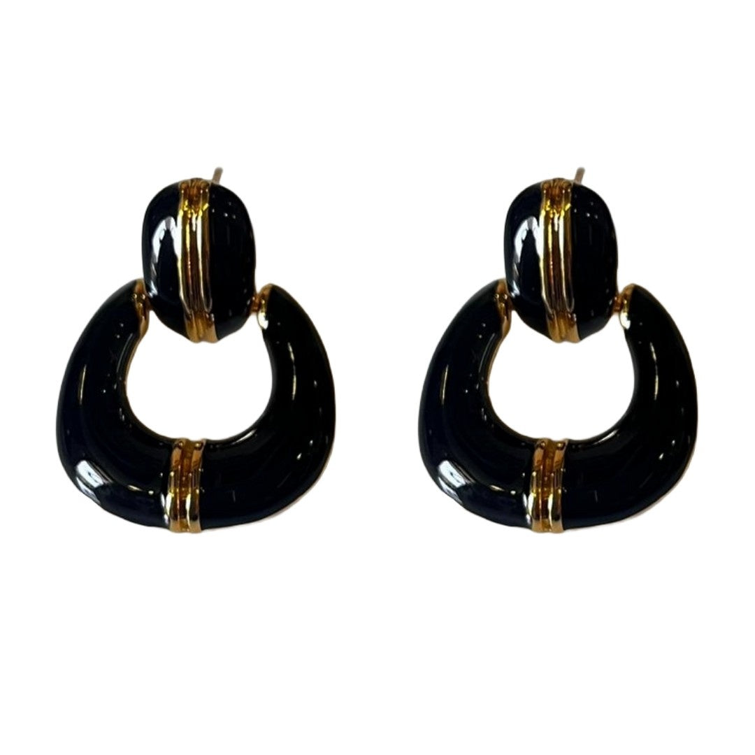 Elegant Black and Gold Teardrop Stud Earrings, 3 cm, Water Resistant, Anti-Tarnish Plated, Lightweight Fashion Jewelry with Gift Package