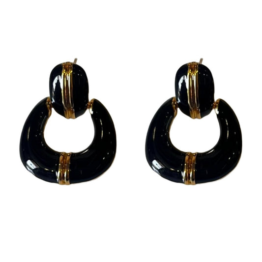 Elegant Black and Gold Teardrop Stud Earrings, 3 cm, Water Resistant, Anti-Tarnish Plated, Lightweight Fashion Jewelry with Gift Package