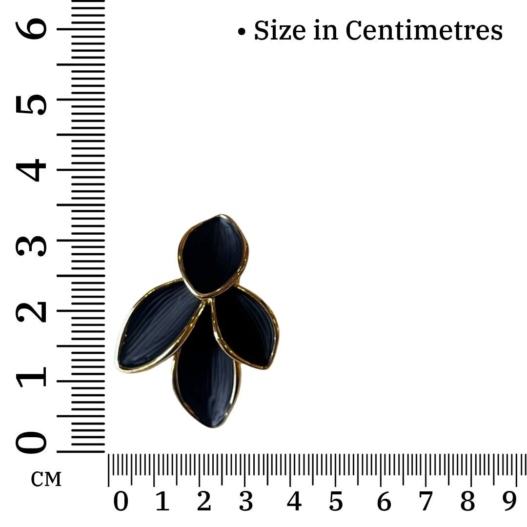 Black Earrings For Women, lack Petal Hoop Earrings, 3.5 cm, Gold-Plated, Statement Fashion Jewelry for Women, Anti Tarnish, Water Resistant, Lightweight