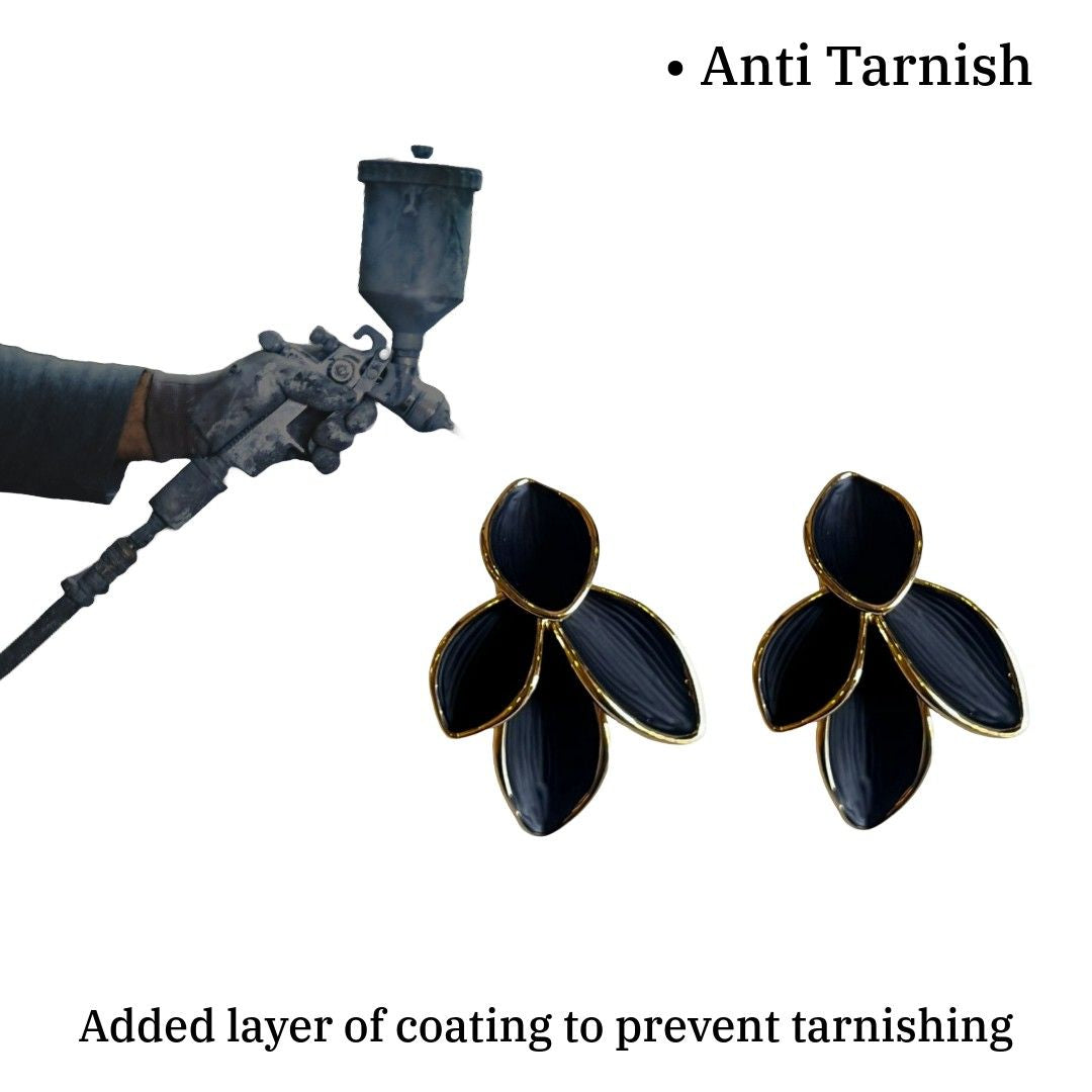 Black Earrings For Women, lack Petal Hoop Earrings, 3.5 cm, Gold-Plated, Statement Fashion Jewelry for Women, Anti Tarnish, Water Resistant, Lightweight