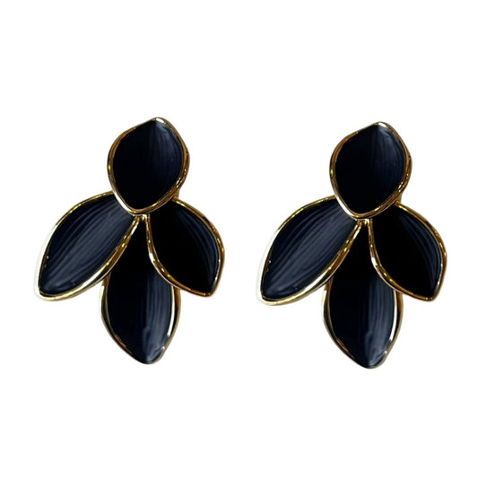 Black Earrings For Women, lack Petal Hoop Earrings, 3.5 cm, Gold-Plated, Statement Fashion Jewelry for Women, Anti Tarnish, Water Resistant, Lightweight