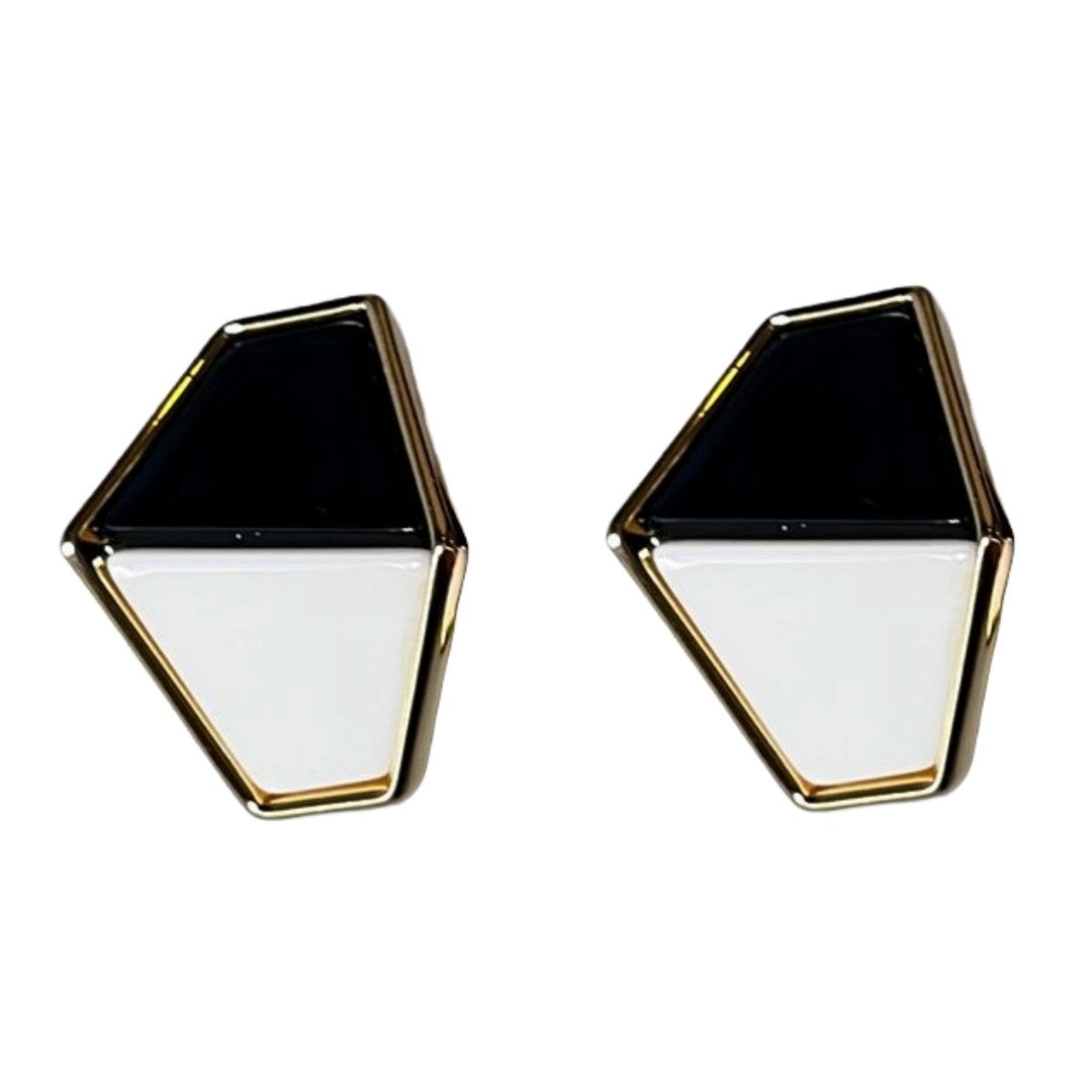 Black Earrings, Geometric Triangle Stud Earrings, Black and White Color Design, Gold-Plated, Anti Tarnish, Water Resistant, Lightweight, Gift Packaged