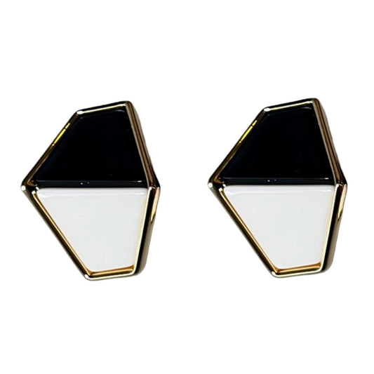 Black Earrings, Geometric Triangle Stud Earrings, Black and White Color Design, Gold-Plated, Anti Tarnish, Water Resistant, Lightweight, Gift Packaged