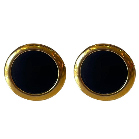Black Earrings, Round Black and Gold Stud Earrings for Women, 2.2 cm, Anti Tarnish, Water Resistant, Lightweight, Gift Packaged
