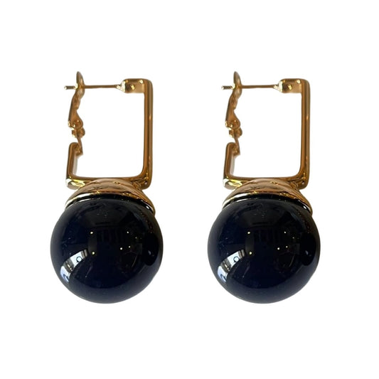 Black Earrings, Square Hoop Earrings, 4.5 cm, Black and Gold Plated, Geometric Design, Anti Tarnish, Water Resistant, Lightweight, Gift Packaged