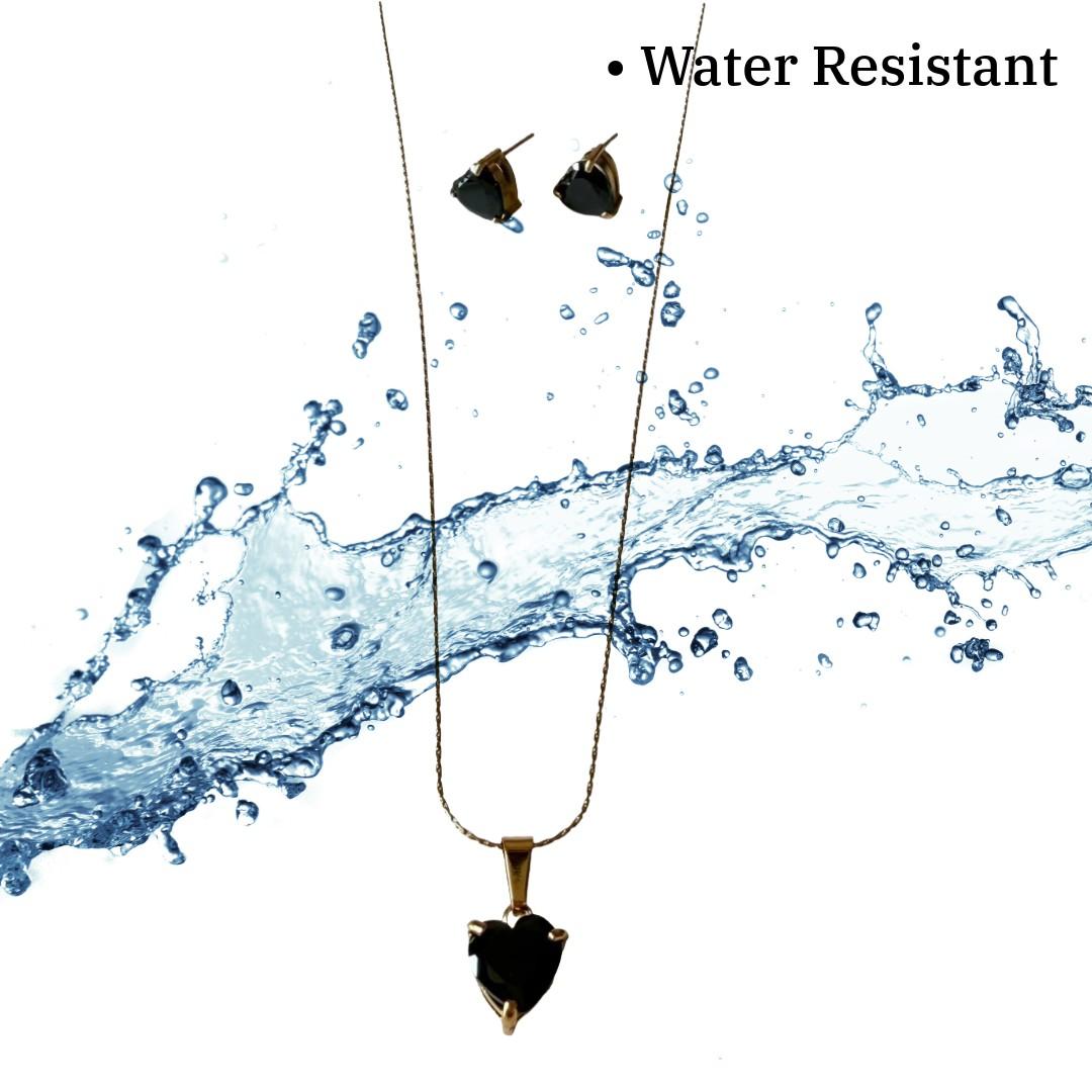 Black Heart Pendant Necklace and Earrings Set for Women, Gold Plated, Anti Tarnish, Water Resistant, Lightweight, Gift Packaged