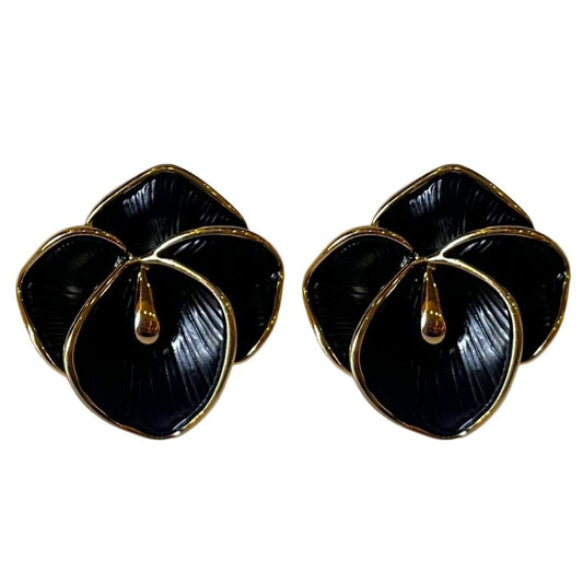 Black Leaf Stud Earrings For Women with Gold Plated, 3 cm, Black Earrings, Anti Tarnish, Water Resistant, Lightweight, Gift Packaged