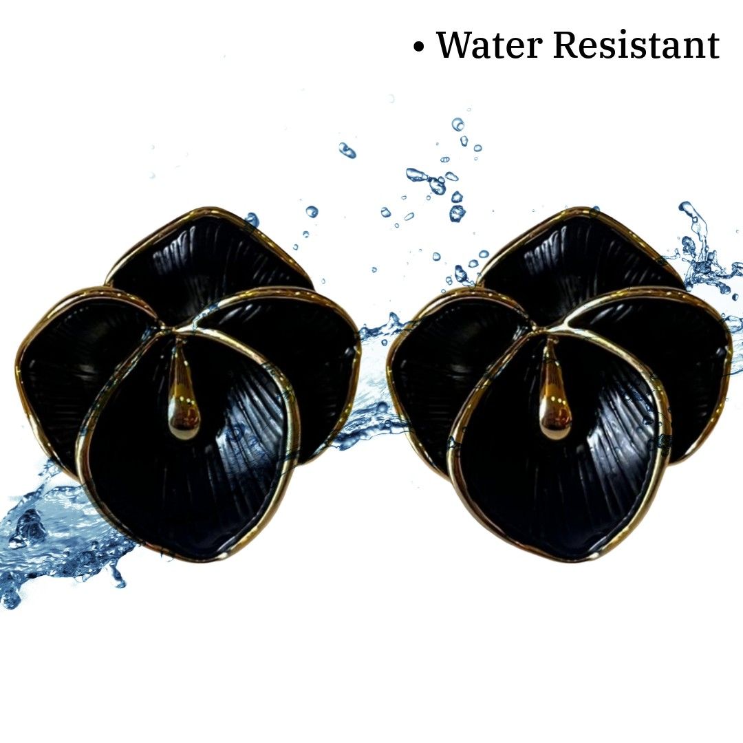Black Leaf Stud Earrings For Women with Gold Plated, 3 cm, Black Earrings, Anti Tarnish, Water Resistant, Lightweight, Gift Packaged