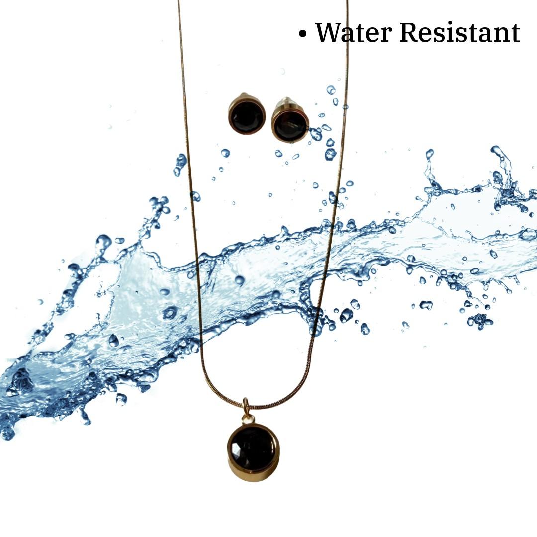Black Pendant Necklace and Earrings Set for Women, Circular Design, Anti Tarnish, Water Resistant, Lightweight, Gift Packaged