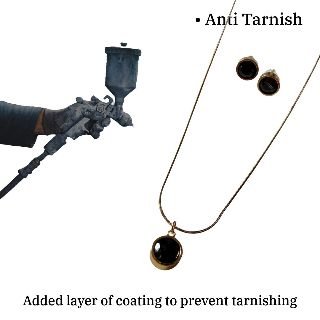 Black Pendant Necklace and Earrings Set for Women, Circular Design, Anti Tarnish, Water Resistant, Lightweight, Gift Packaged