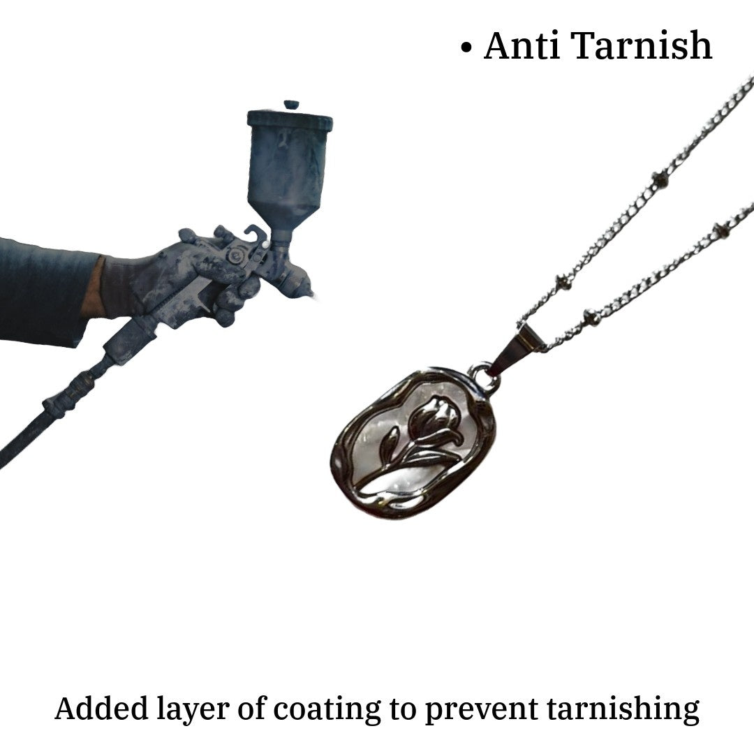 Black Tulip Flower Pendant Necklace, Floral Design, Silver Chain, 24 cm, Women's Fashion Jewelry, Anti Tarnish, Water Resistant, Lightweight, Gift Packaged