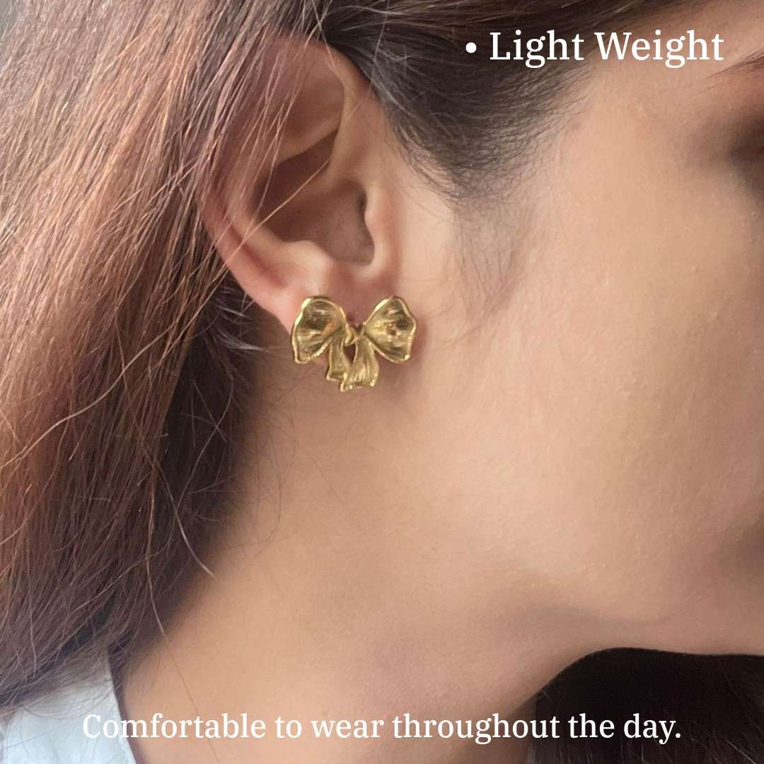 Bow Stud Earrings For Women, 2 cm, Gold-Plated, Women's Fashion Jewellery, Anti Tarnish, Water Resistant, Lightweight, Gift Packaged