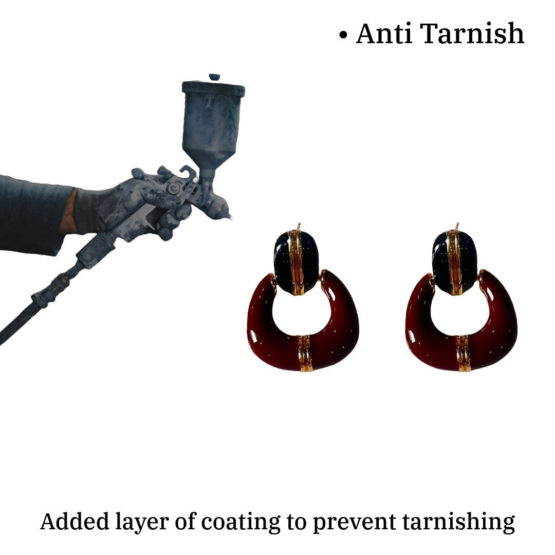 Brown Earrings For Women, Statement Stud Earrings, Black and Brown Design, Gold-Plated, Anti Tarnish, Water Resistant, Lightweight, Gift Packaged