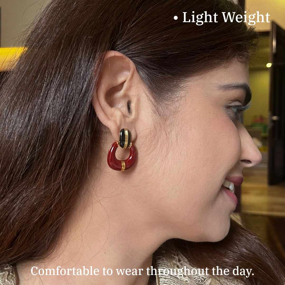 Brown Earrings For Women, Statement Stud Earrings, Black and Brown Design, Gold-Plated, Anti Tarnish, Water Resistant, Lightweight, Gift Packaged