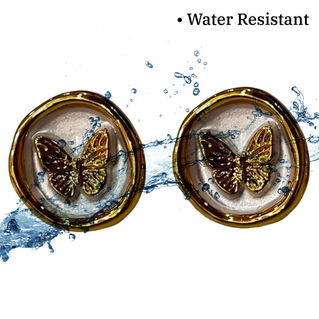 Butterfly Round Stud Earrings, Gold-Plated, Pearl White Background, White Earrings, Anti Tarnish, Water Resistant, Lightweight, Gift Packaged