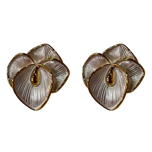 Calla Lily Stud Earrings, Gold-Rimmed Pearl White, White Earrings For Women, Anti Tarnish, Water Resistant, Lightweight, Gift Packaged