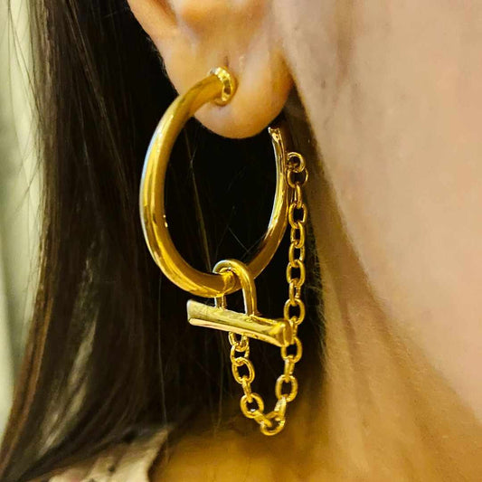 Chained Gold Hoops Earrings - Premium Collection Fashion Jewellery July 2022