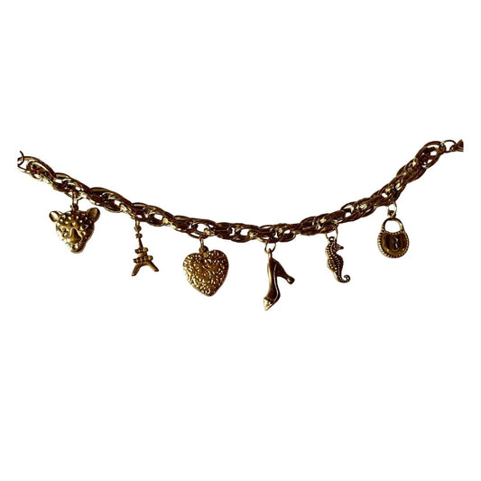 Charm Bracelet for Women And Girls, Gold Chain with Paris Theme Pendants, Anti Tarnish, Water Resistant, lightweight, Gift Packaged