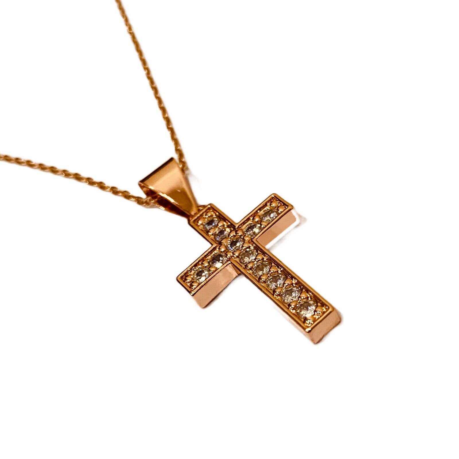 Gold Plated Gold Cross Womens Cross Necklace Rose Gold Plated
