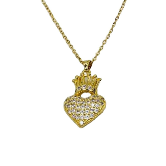 Heart Crown Necklace | Gold Plated Heart Crown Necklace for Women | Artificial Jewellery