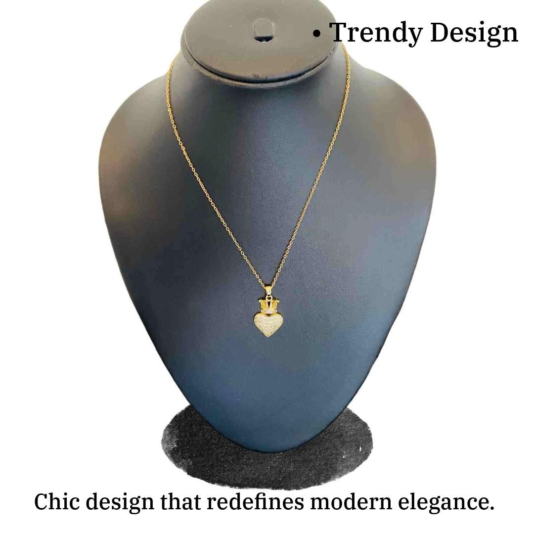 Heart Crown Necklace | Gold Plated Heart Crown Necklace for Women | Artificial Jewellery