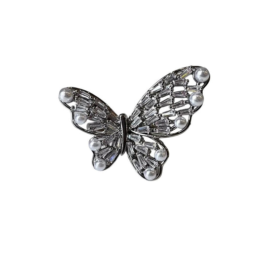 Crystal Butterfly Ring with Pearl Accents, Wedding Party Fashion Accessory, Anti Tarnish, Water Resistant, Lightweight, Gift Packaged