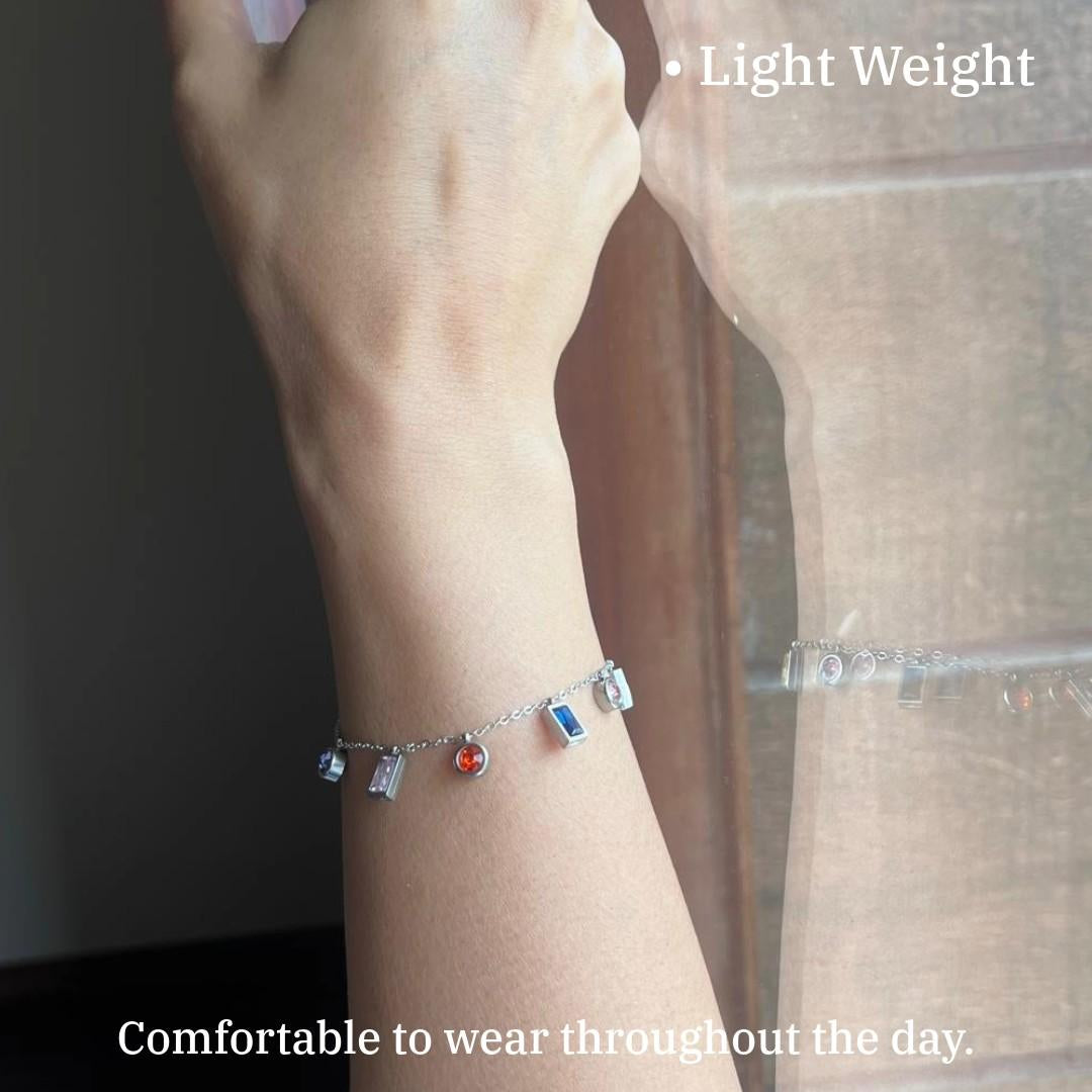 Crystal Charm Bracelet for Women, Multi-Color, Silver Chain, Red And Blue, Anti Tarnish, Water Resistant, lightweight, Gift Packaged