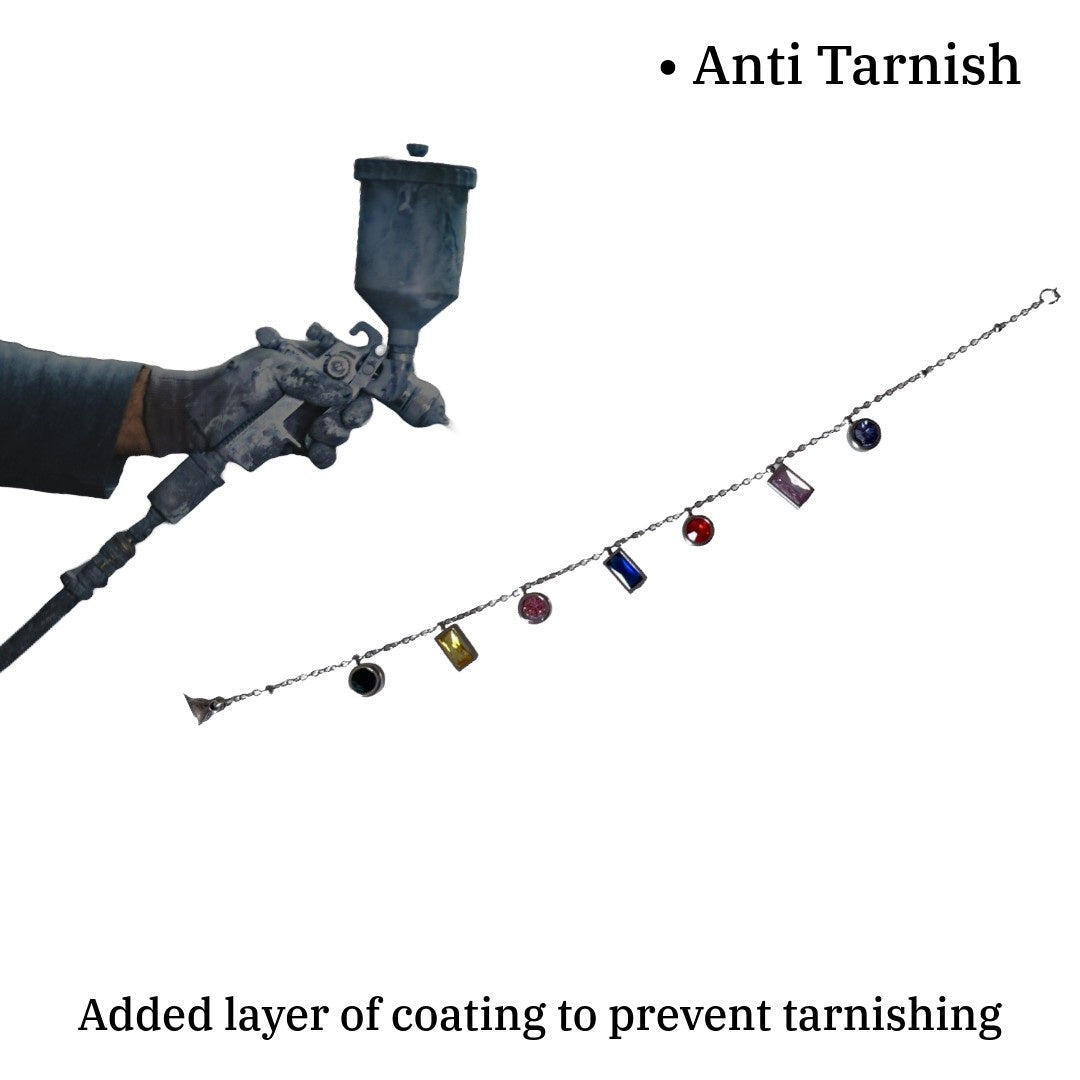 Crystal Charm Bracelet for Women, Multi-Color, Silver Chain, Red And Blue, Anti Tarnish, Water Resistant, lightweight, Gift Packaged