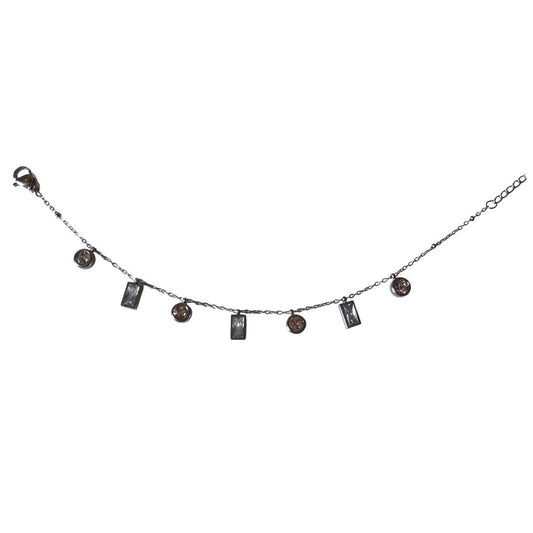 Crystal Charm Bracelet for Women, White Chain with Round and Rectangle Pendants, Anti Tarnish, Water Resistant, Gift Packaged