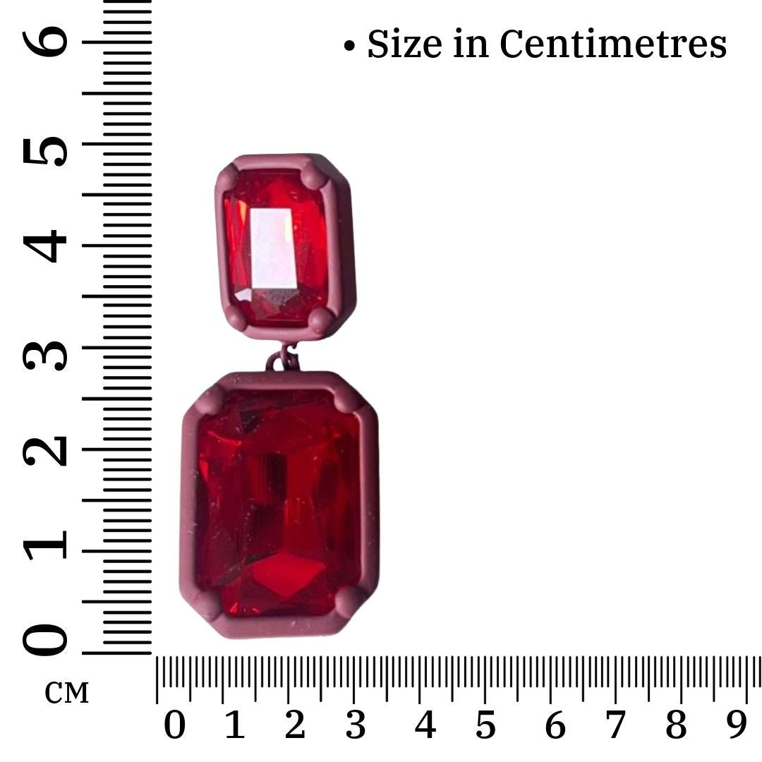 Crystal Drop Earrings, 5 cm, Double Rectangle Design, Red, Women's Fashion Jewellery, Anti Tarnish, Water Resistant, Lightweight, Gift Packaged