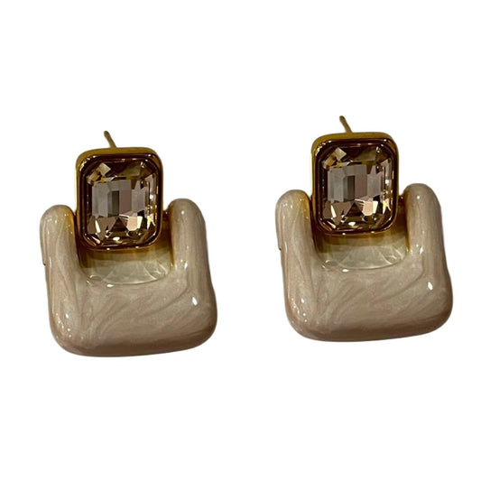 Crystal Drop Earrings, White Earrings For Women, Gold-Plated Square, Anti Tarnish, Water Resistant, Lightweight, Gift Packaged