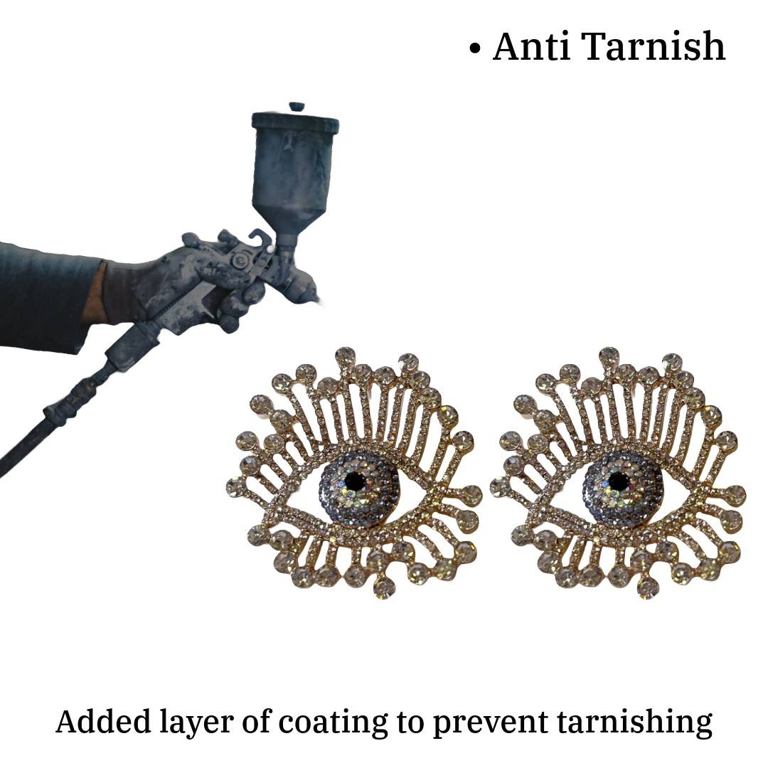 Crystal Evil Eye Diamond look Statement Earrings, Silver-Plated, Fashion Jewellery for Women, Anti Tarnish, Water Resistant, Lightweight, Gift Packaged