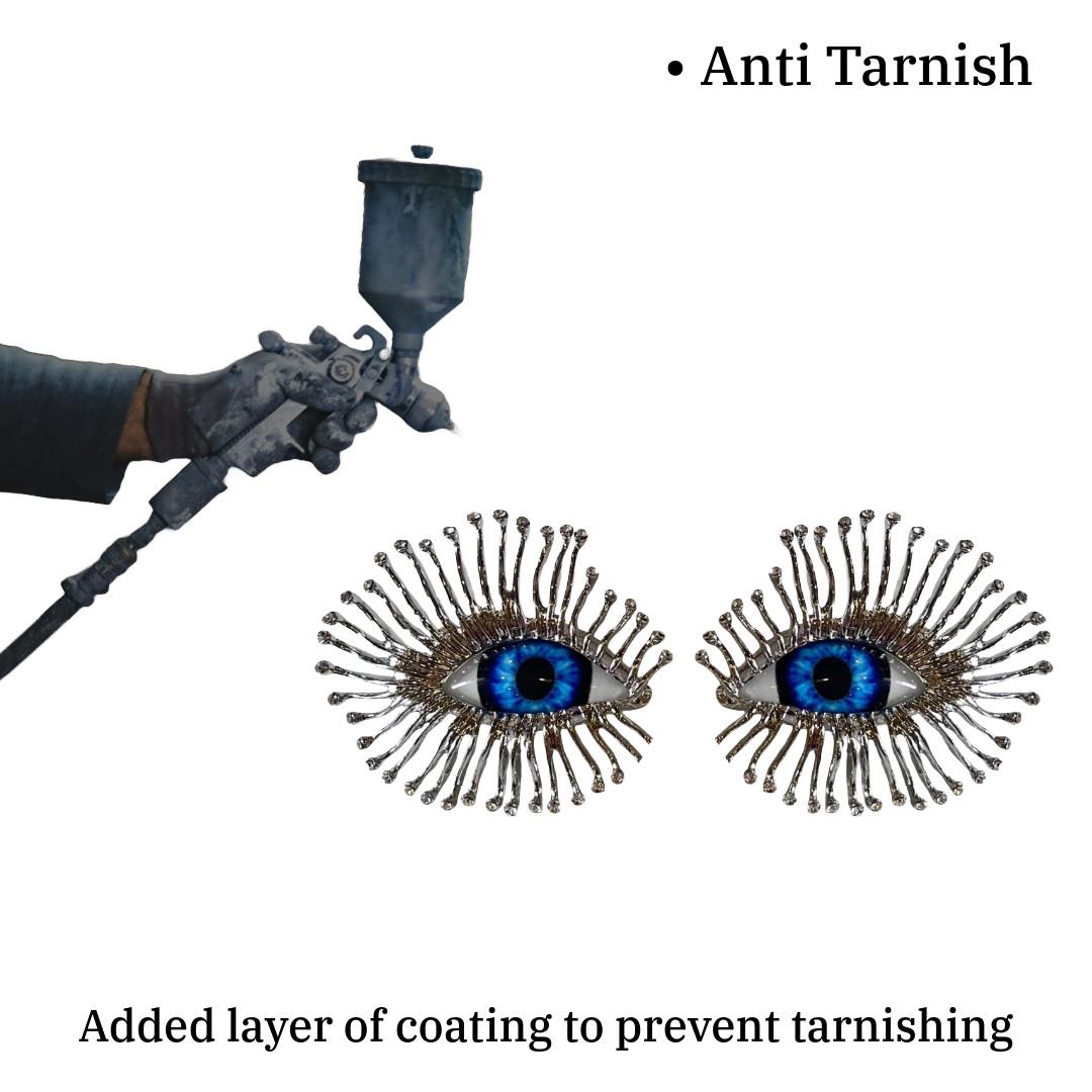 Crystal Evil Eye Statement Earrings, Blue Glass Eyes with Silver-Plated Spikes, Fashion Jewellery for Women, Anti Tarnish, Water Resistant, Lightweight, Gift Packaged