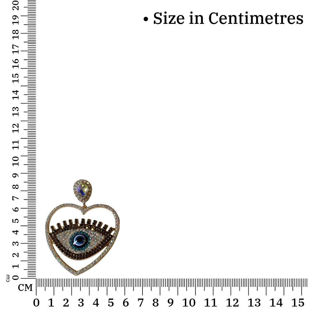 Crystal Heart Evil Eye Earrings, Silver-Plated, Blue Eyes Statement Dangle Earrings for Women, Anti Tarnish, Water Resistant, Lightweight, Gift Packaged