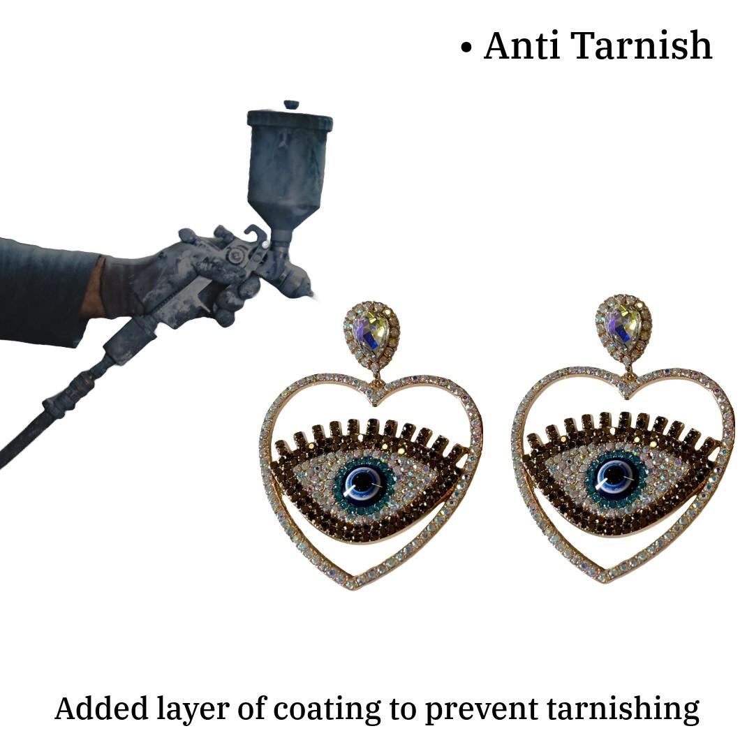 Crystal Heart Evil Eye Earrings, Silver-Plated, Blue Eyes Statement Dangle Earrings for Women, Anti Tarnish, Water Resistant, Lightweight, Gift Packaged