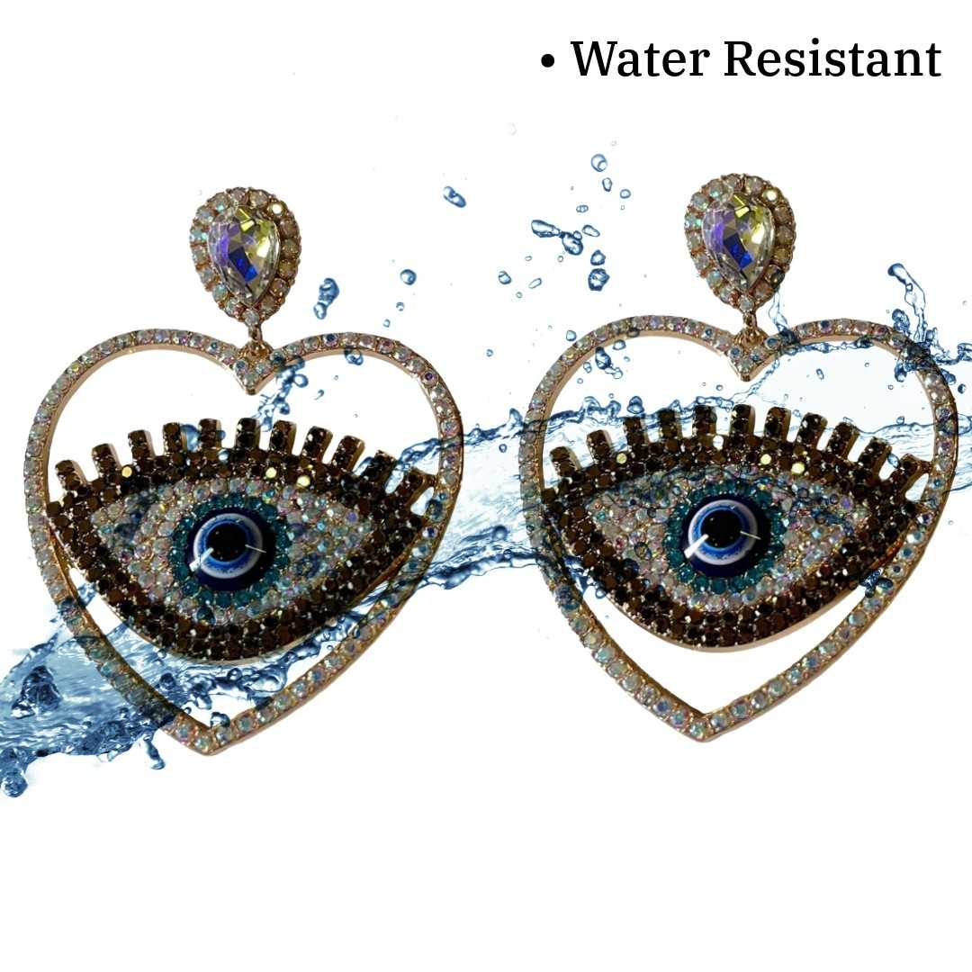 Crystal Heart Evil Eye Earrings, Silver-Plated, Blue Eyes Statement Dangle Earrings for Women, Anti Tarnish, Water Resistant, Lightweight, Gift Packaged